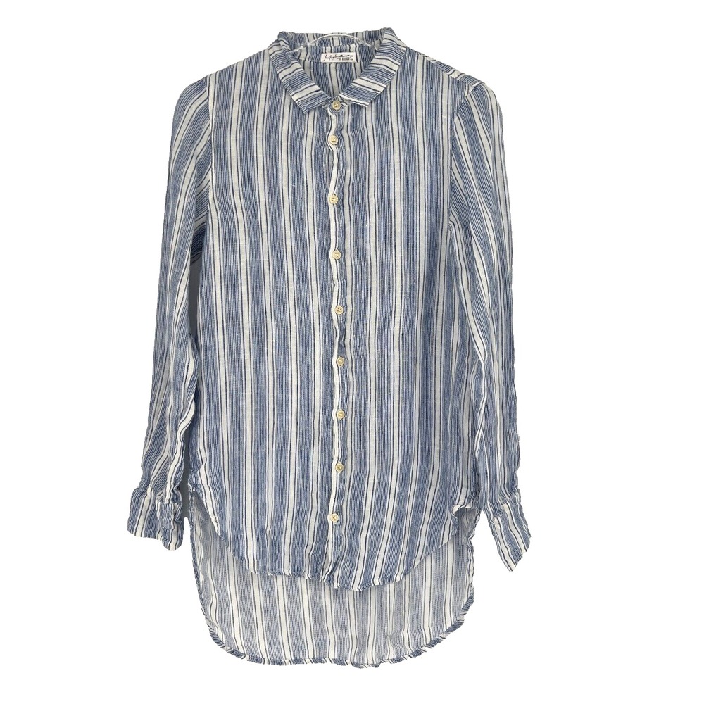 Free People x CP Shades Tunic Womens XS Blue White Striped Linen Top Lagenlook